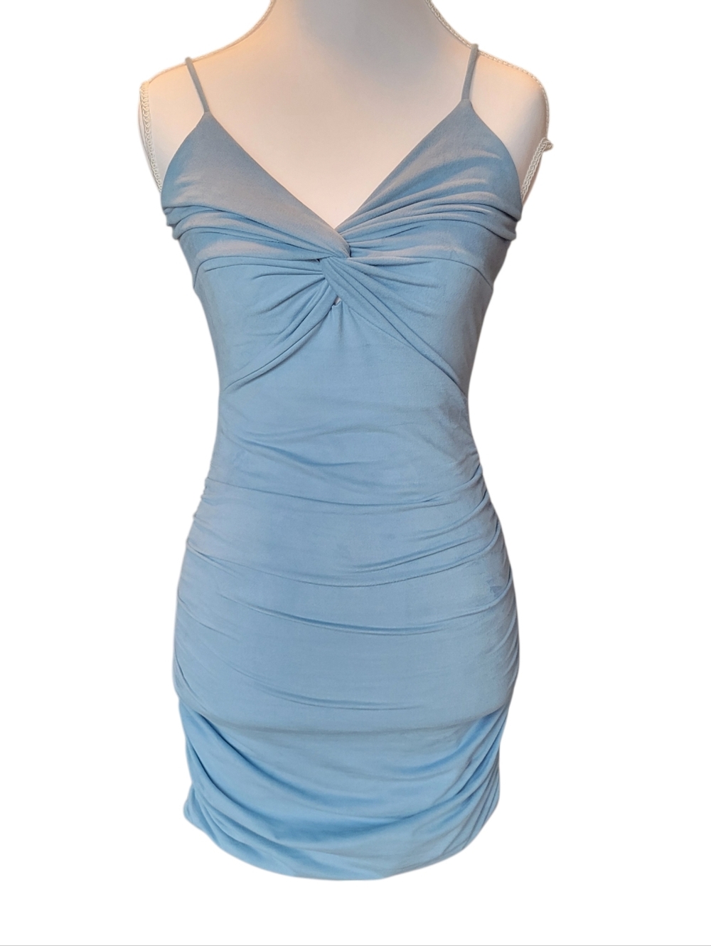 Lucy In The Sky Blue Faux Suede Rouched Bodycon Dress